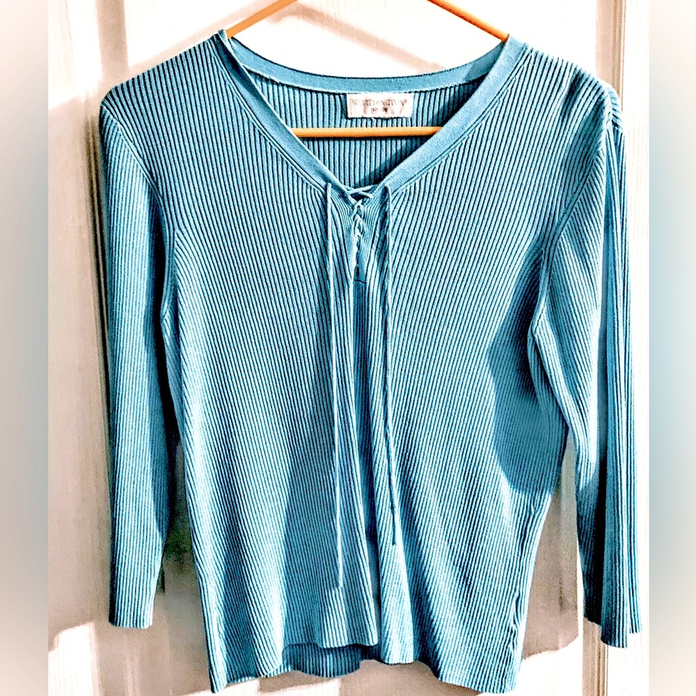 Worthington Petite Blue Long Sleeve Blouse